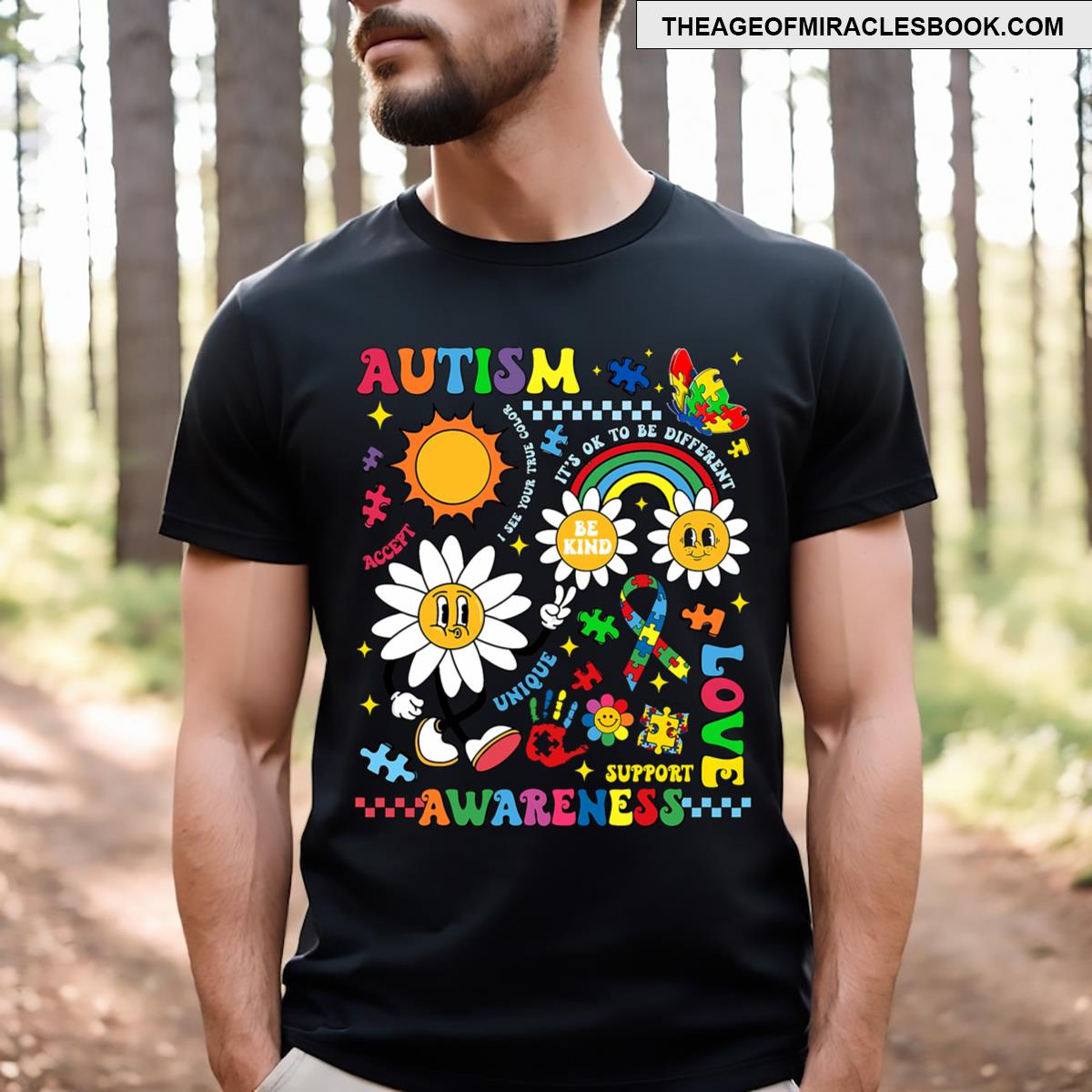Groovy Autism Awareness Unique Love Support Puzzle Men T-shirt