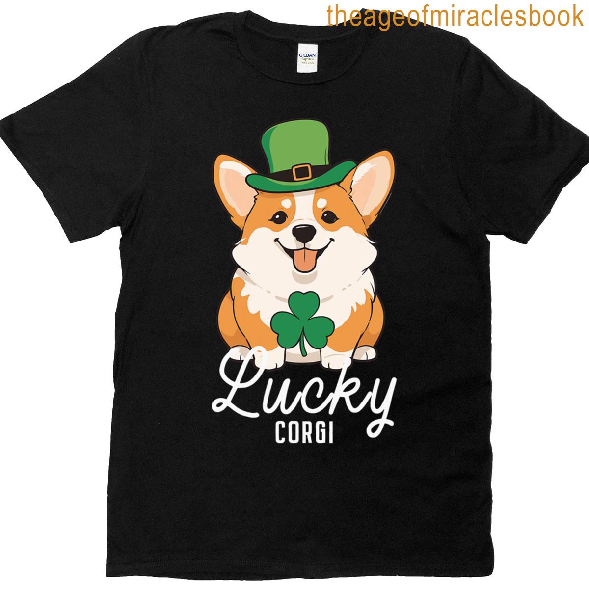 Lucky Corgi Happy St Patrick’s Day Shamrock Cute Pet Irish T-shirt