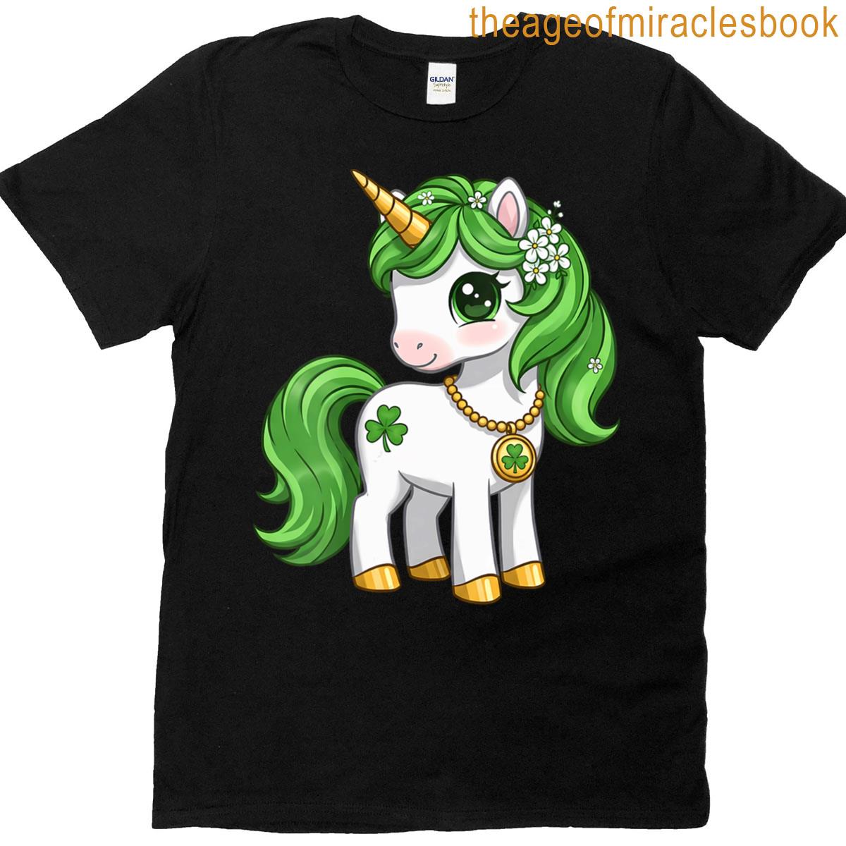 Womens Cute Unicorn St Patricks Day Shamrock Sweet Girls Kids V Neck T-shirt