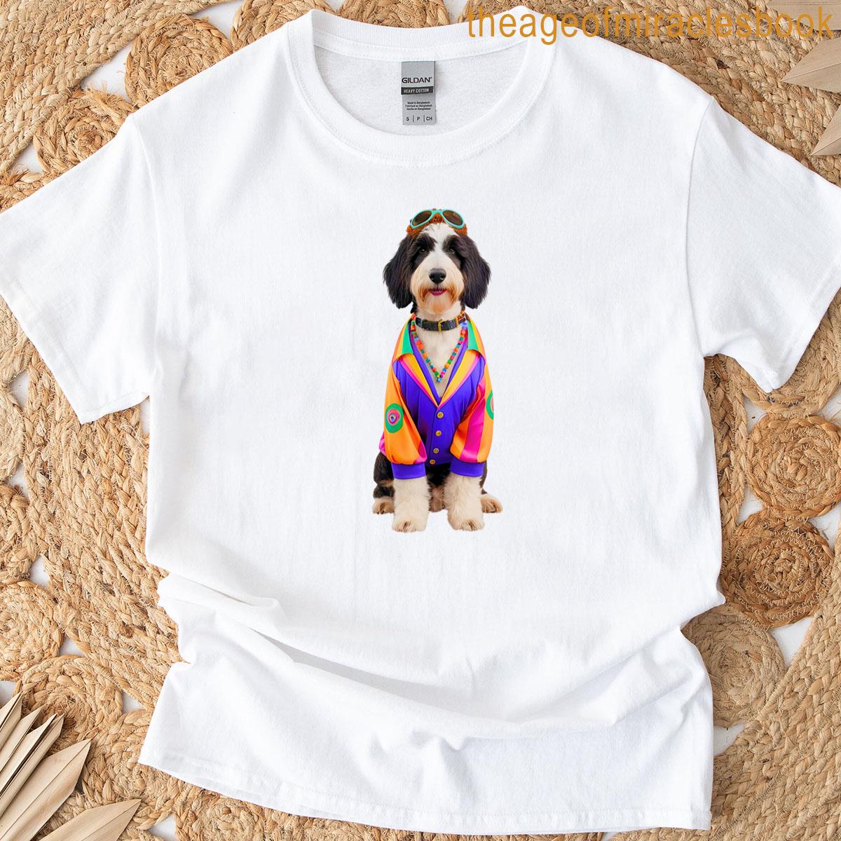 Groovy 1970s Hippy Bernedoodle – Peace Love Paws T-shirt