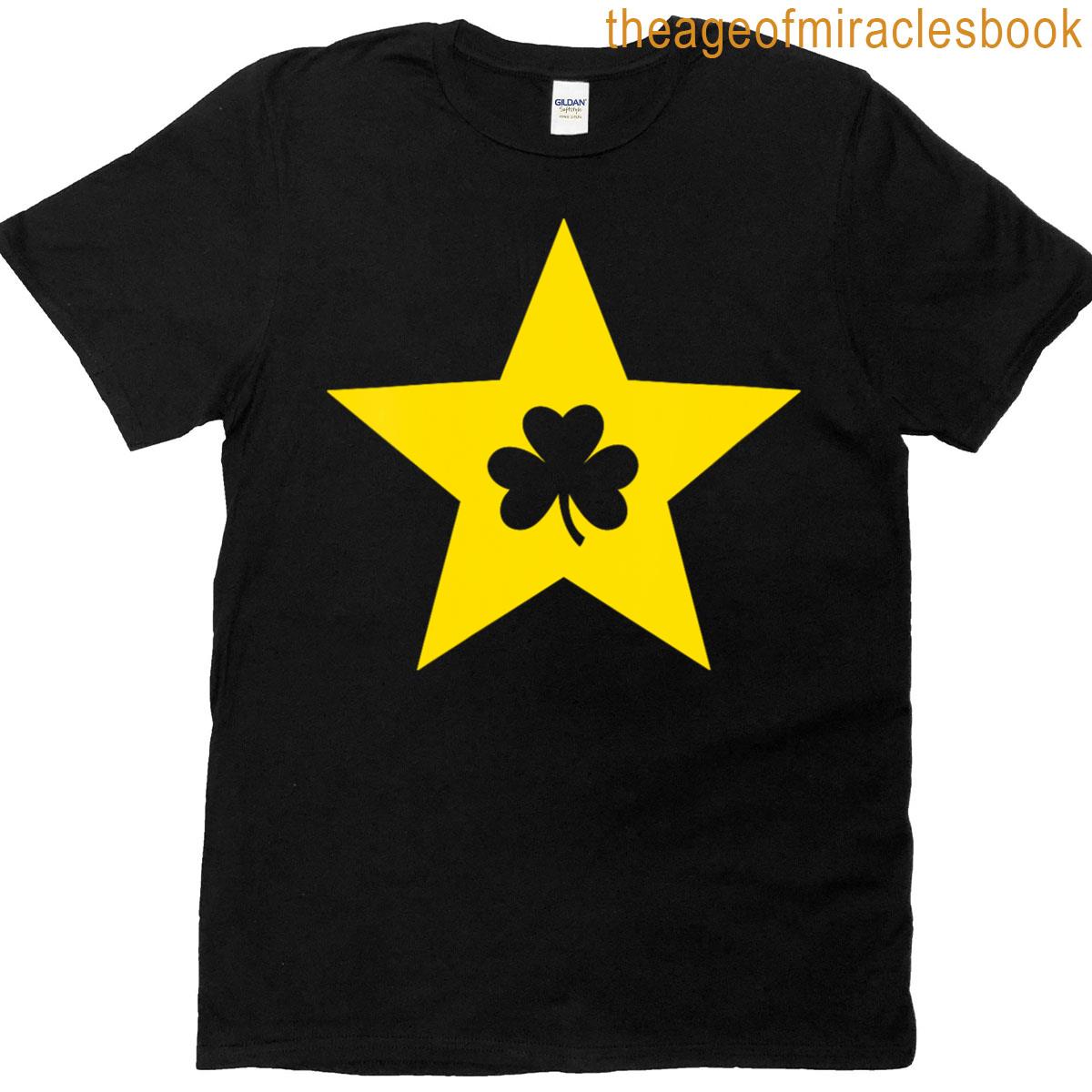 St Patricks Day V Neck Tops For Women – Yellow Star Shamrock Design T-shirt
