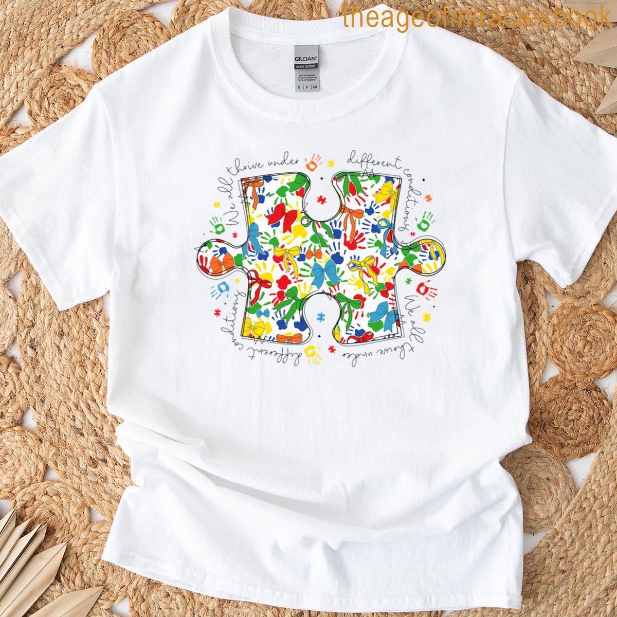 Autism Puzzle Retro Autism Bow Neurodiversity T-shirt
