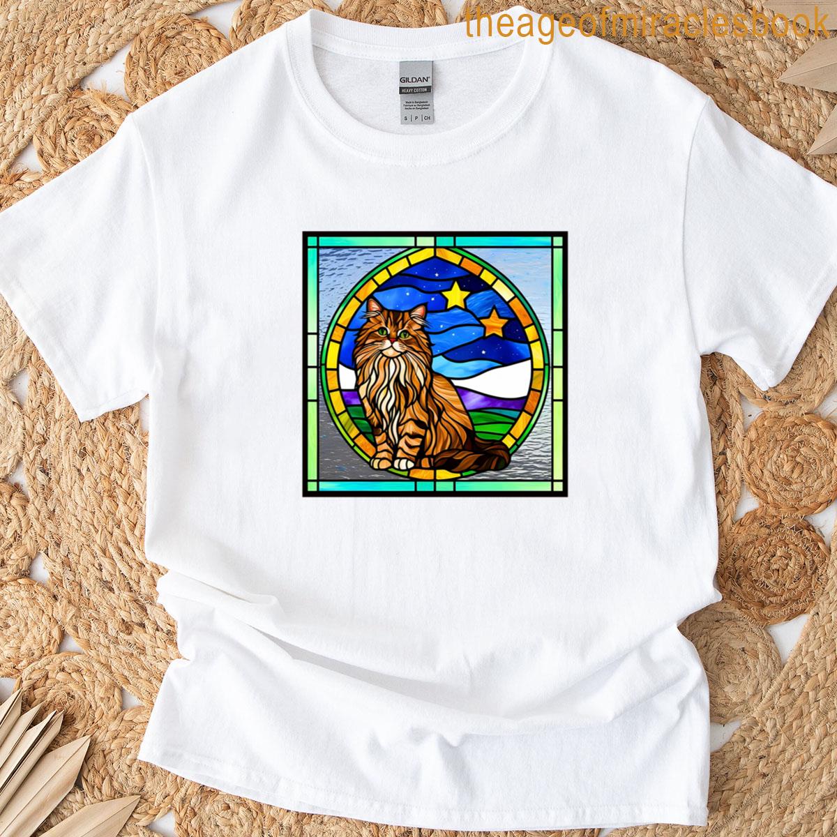 Persian Kitty Cat Stained Glass Art – Starry Sky Feline Elegance T-shirt