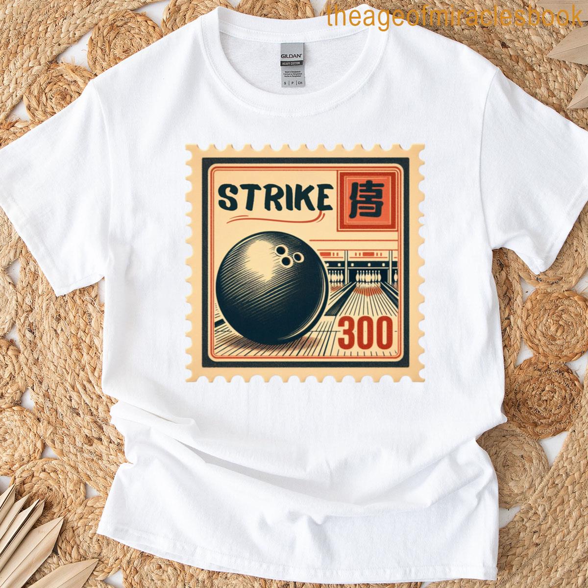 Strike Bowling Retro Postage Stamp Japanese Vintage Sports Aesthetic Design Classic T-shirt