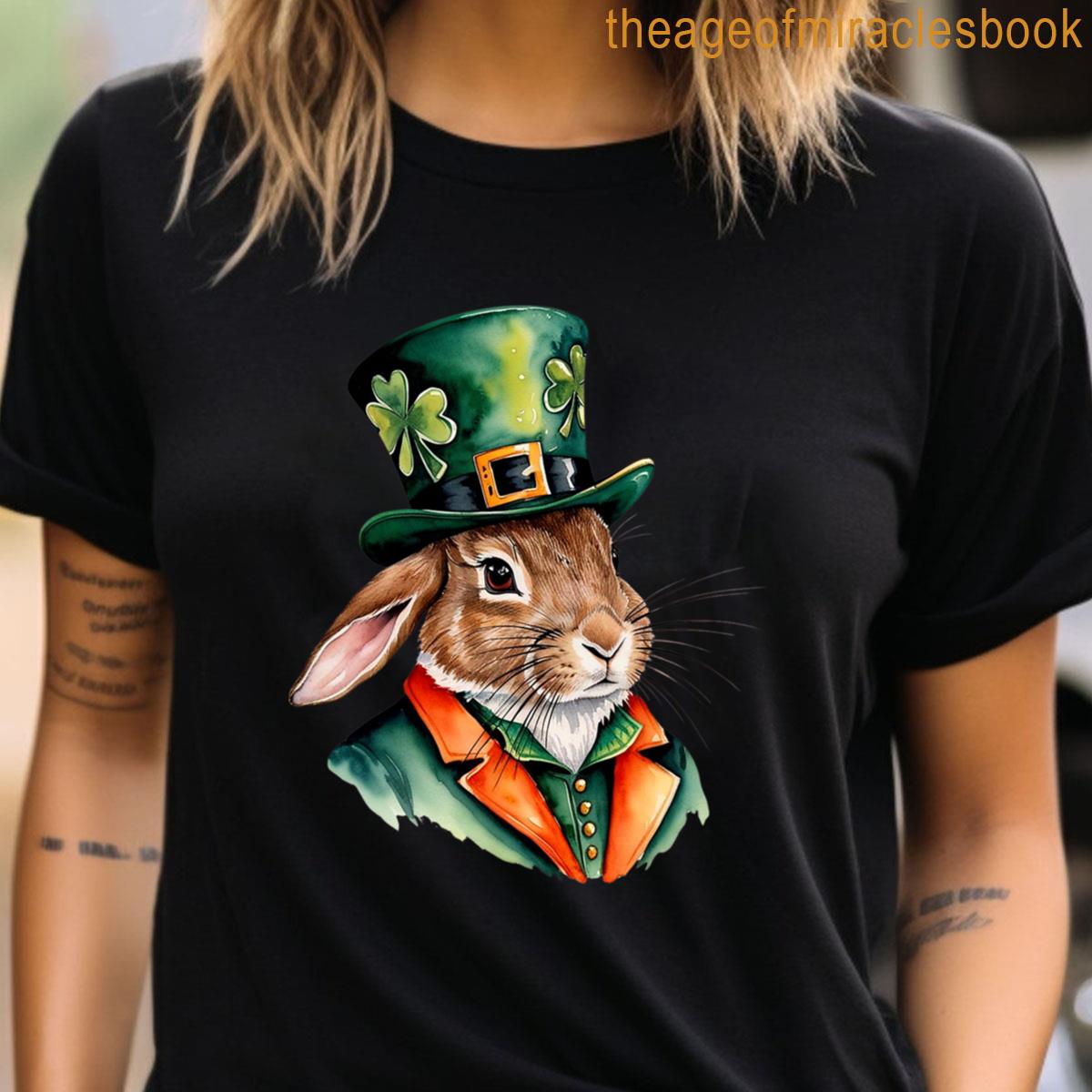 Rabbit St Patricks Day Leprechaun Hat Men Kids Family T-shirt