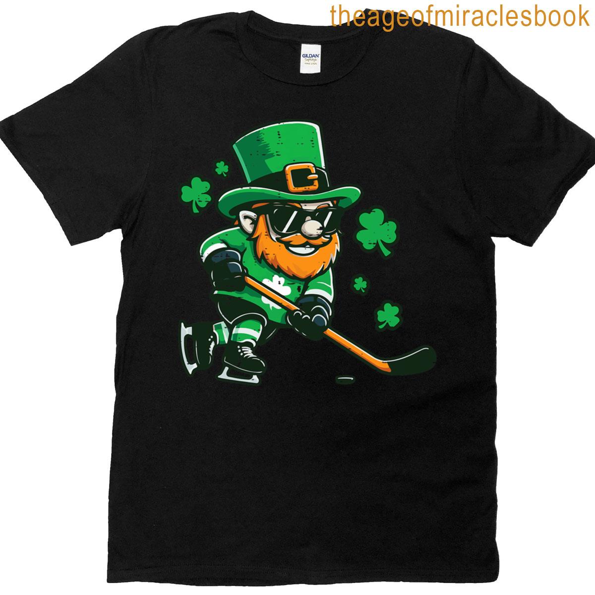 St Patricks Leprechaun Ice Hockey Saint Pattys Boys Kids Men T-shirt