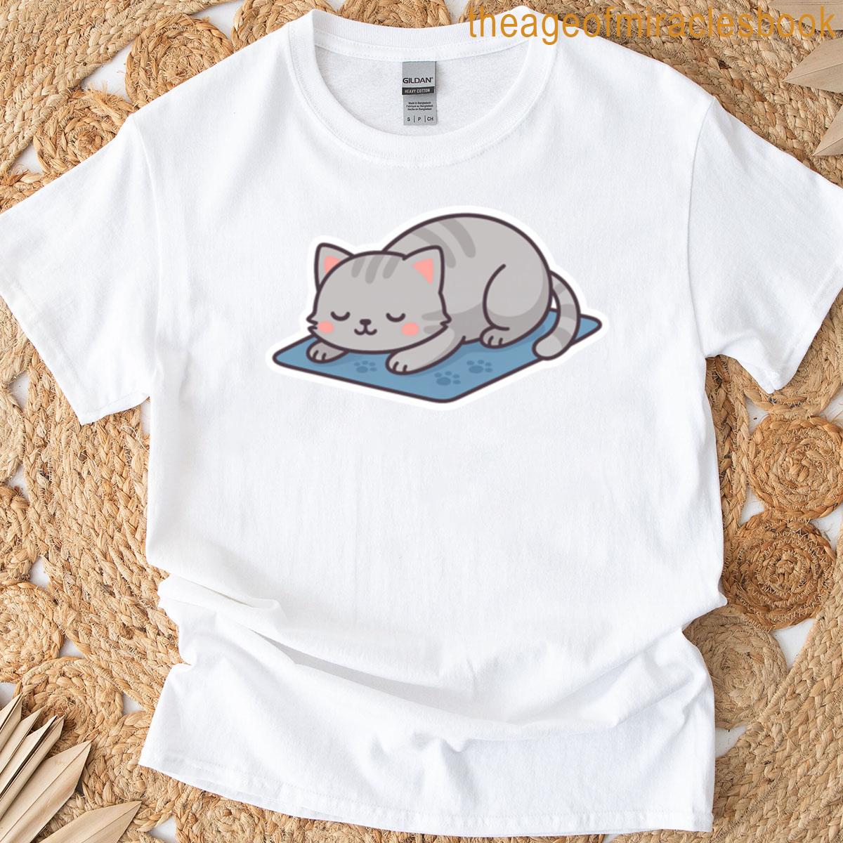 Zen Kitten In Childs Pose Kawaii Yoga Cat T-shirt