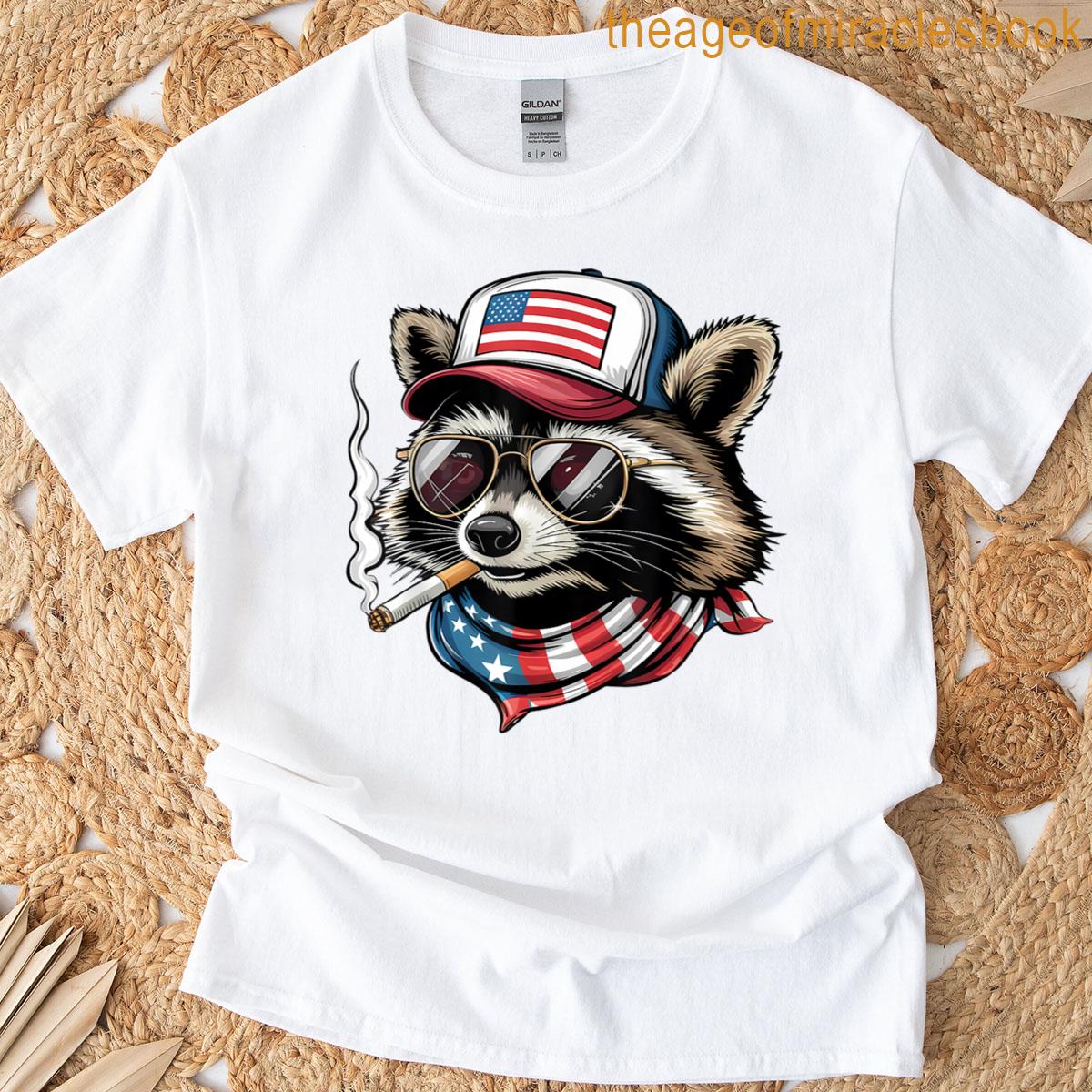 America Patriotic Raccoon American Flag 4th Of July T-shirt