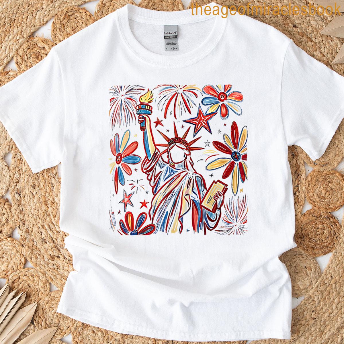 Retro 4th July Statue Of Liberty America Usa American Girl T-shirt