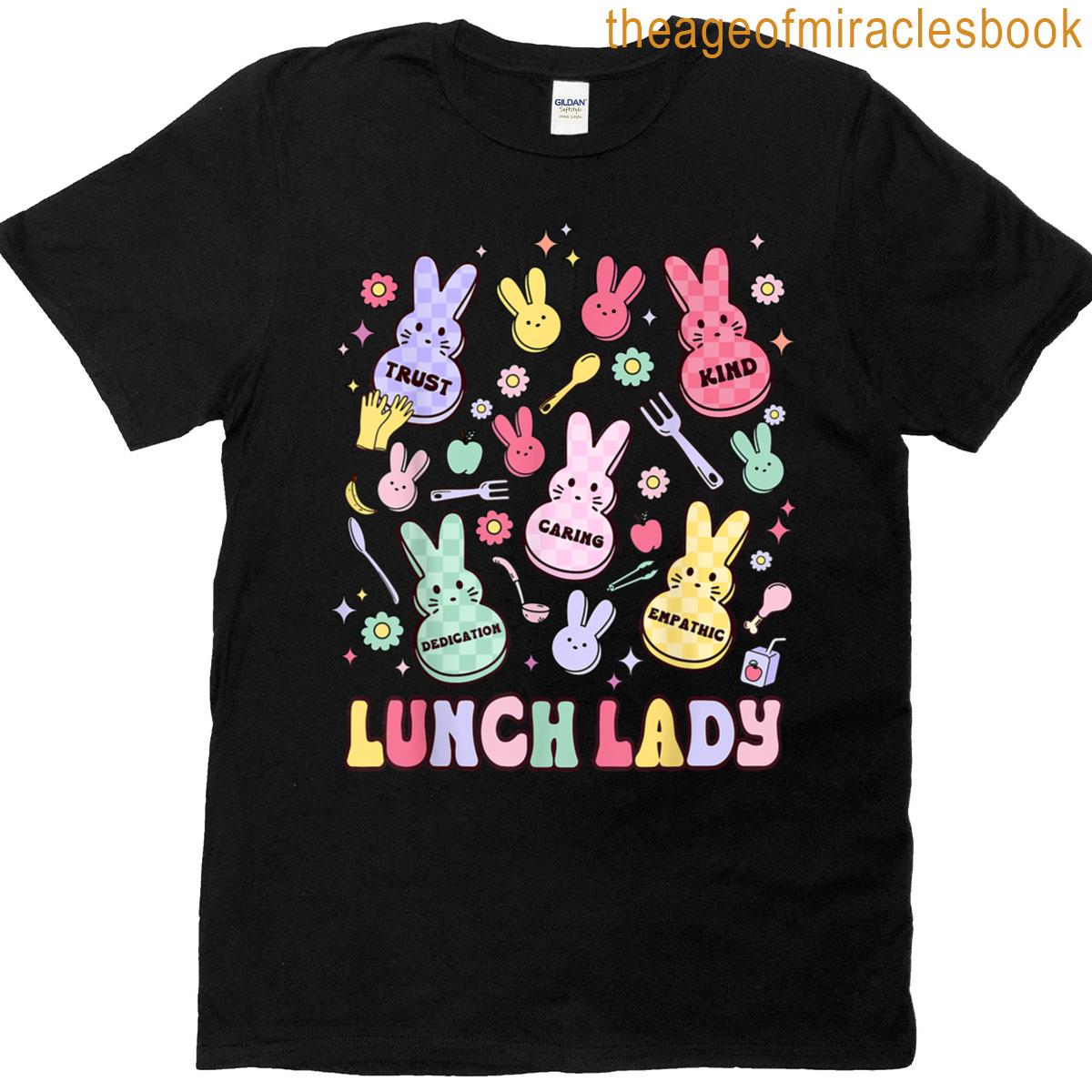 Easter Lunch Lady Squad Retro School Cafeteria Groovy Bunny T-shirt