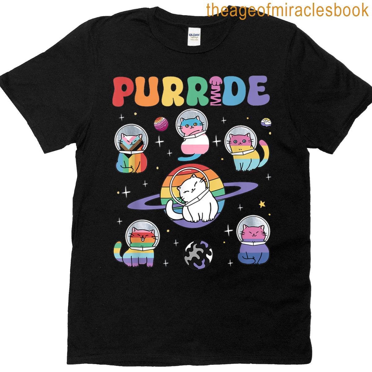 Purride Cats In Space Rainbow Pride Month Lgbt Pride Month T-shirt