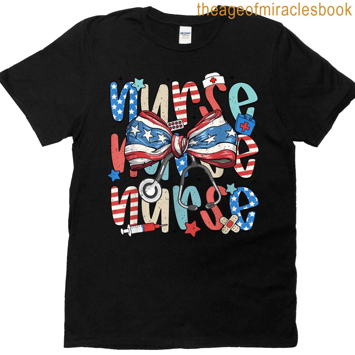 4th Of July Nurse American Flag Fourth Of July Coquette Bow T-shirt