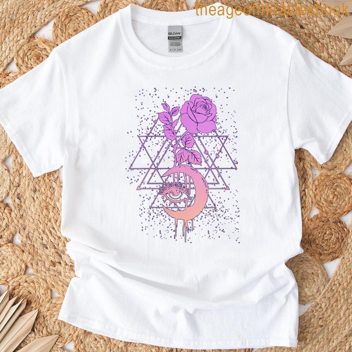Womens Pastel Goth Occult Moon Rose Witchcraft Creepy Gothic Occult T-shirt