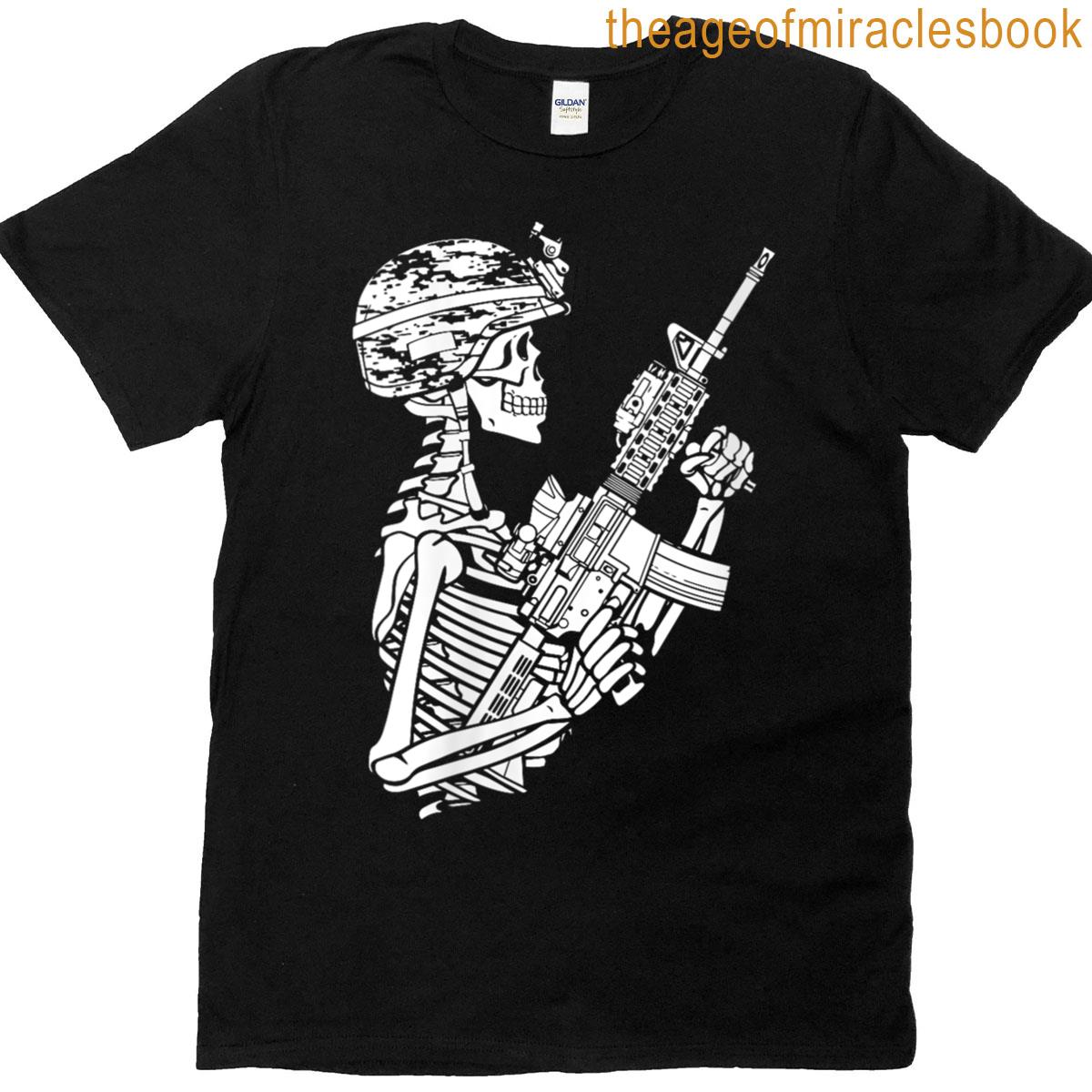 Womens Skeleton Army Lazy Halloween Costume Skull Military Soldier T-shirt