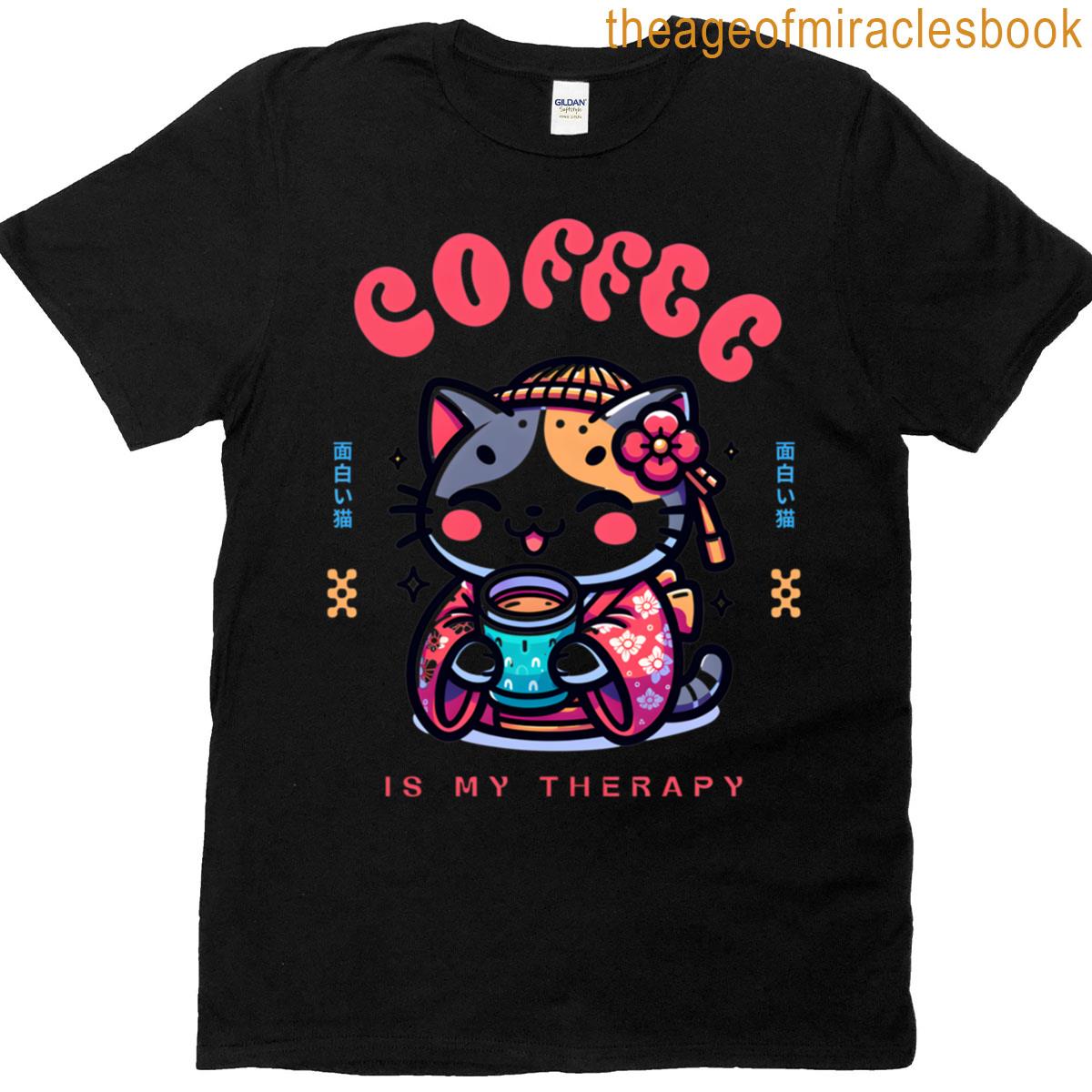 Cute Cat Coffee Is My Therapy Premium T-shirt