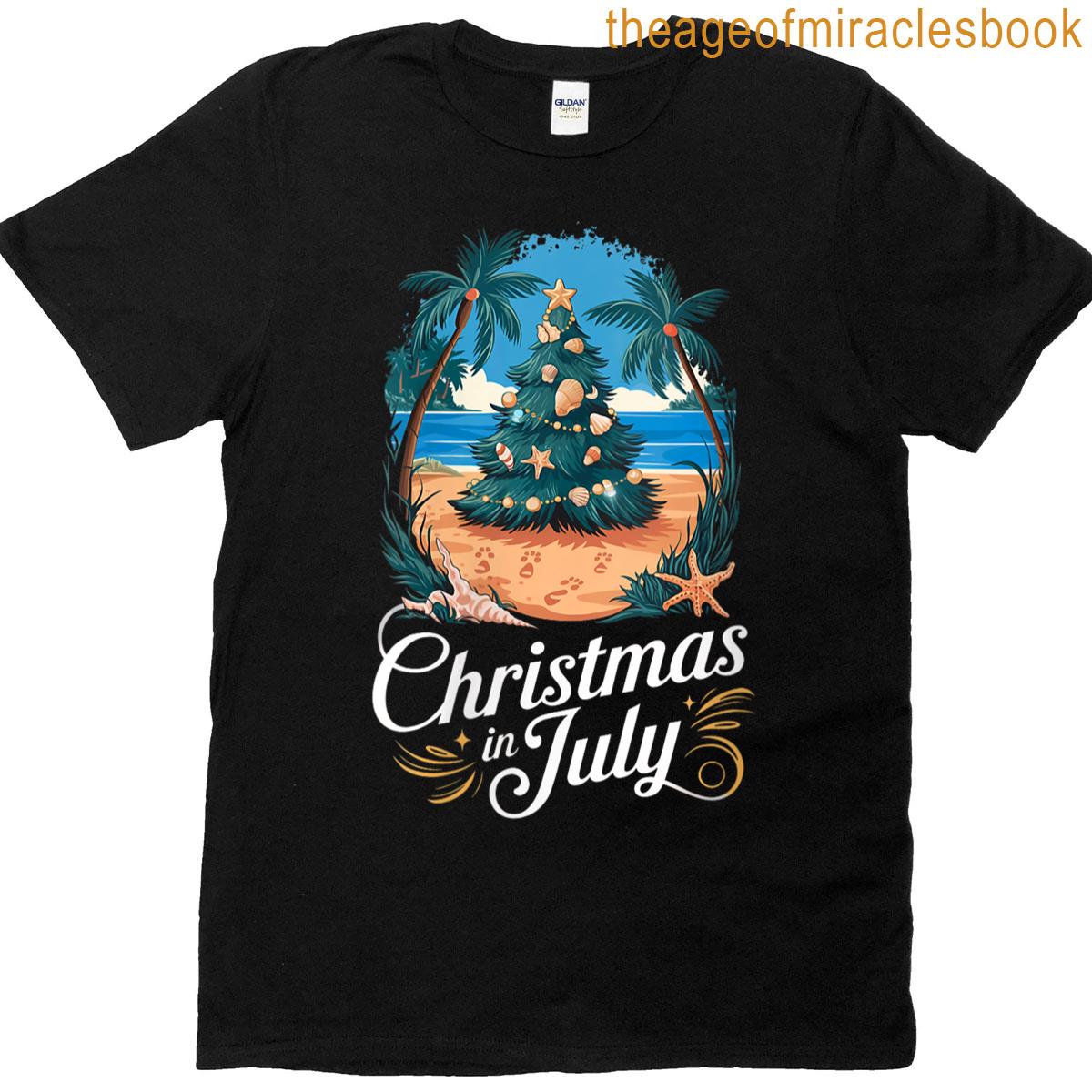 Womens Christmas In July Beach Christmas Tree T-shirt
