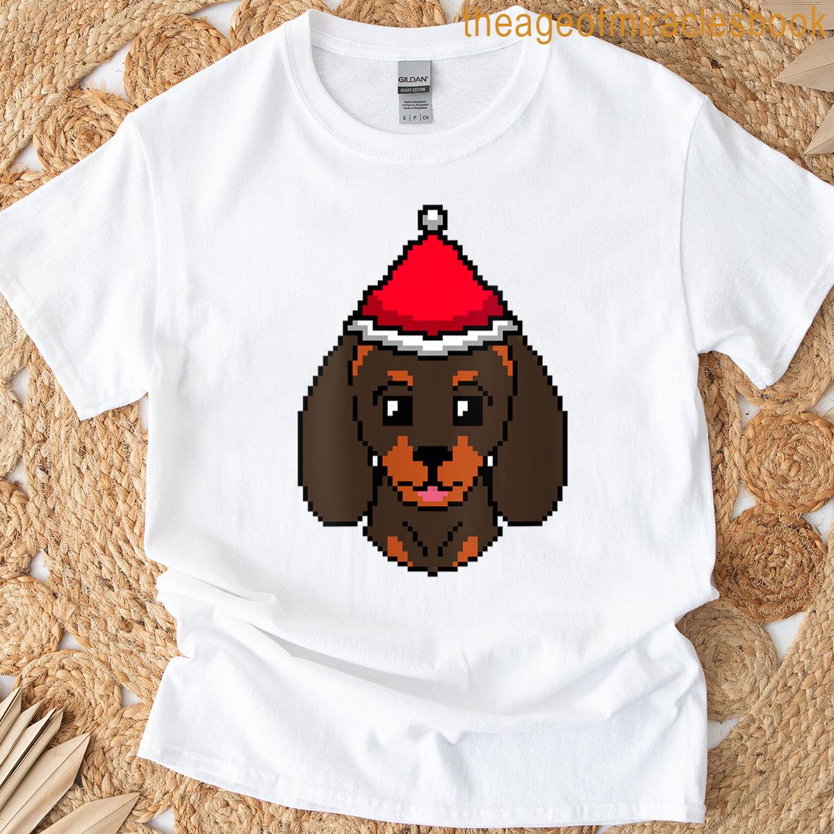 Womens Dachshund Pixelated Christmas – Funny Dachshund Dog Xmas T-shirt