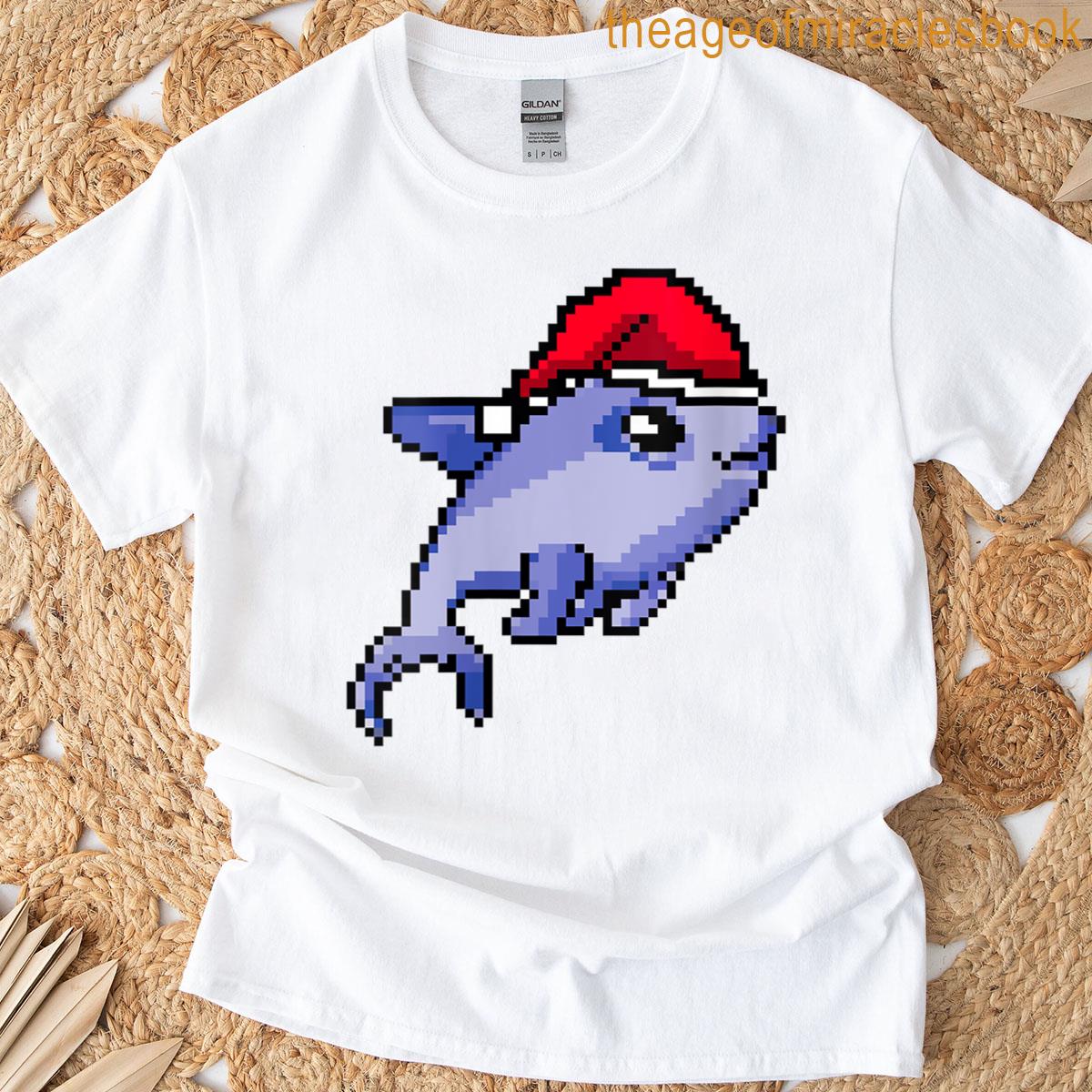 Womens Dolphin Pixelated Christmas – Funny Dolphin Xmas T-shirt