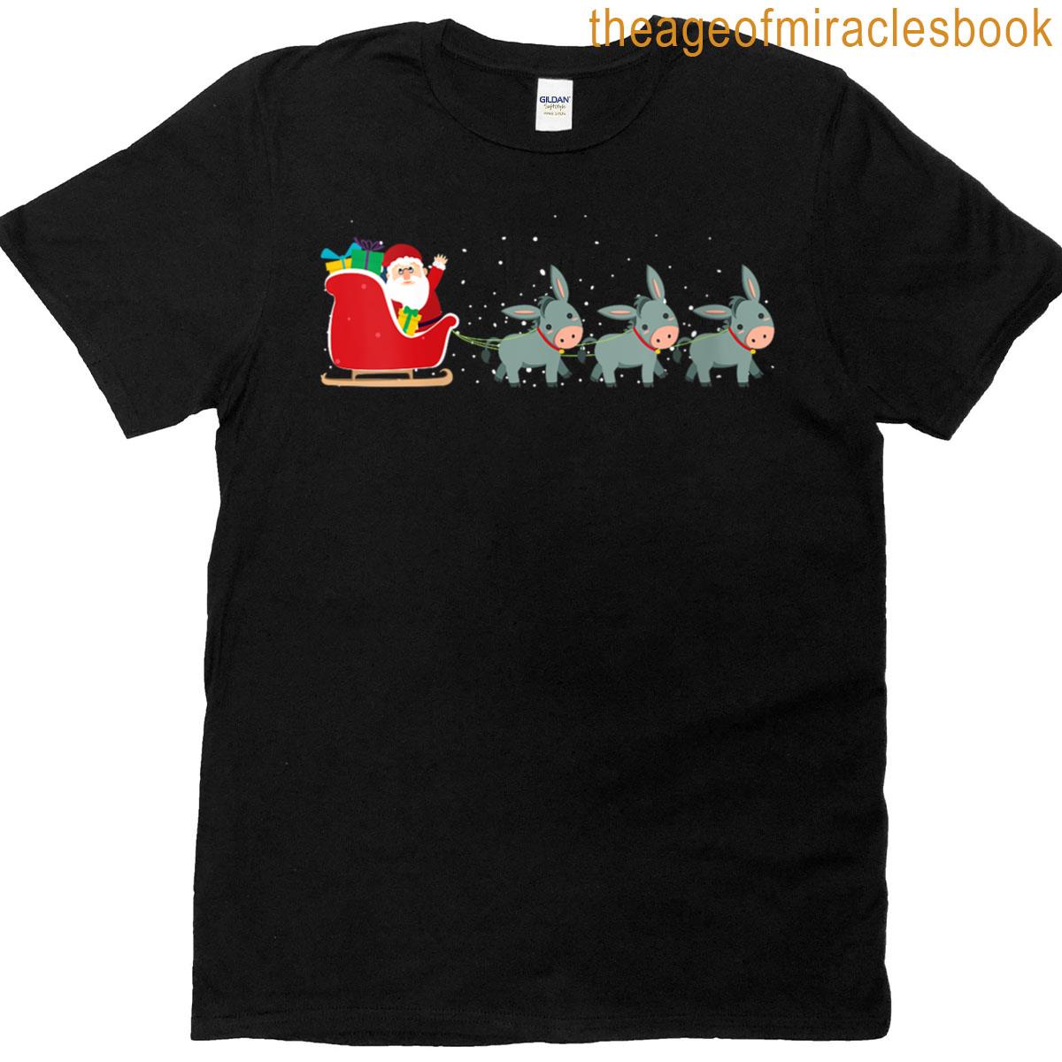 Womens Donkey Santa Christmas Sleigh – Funny Donkey Xmas T-shirt