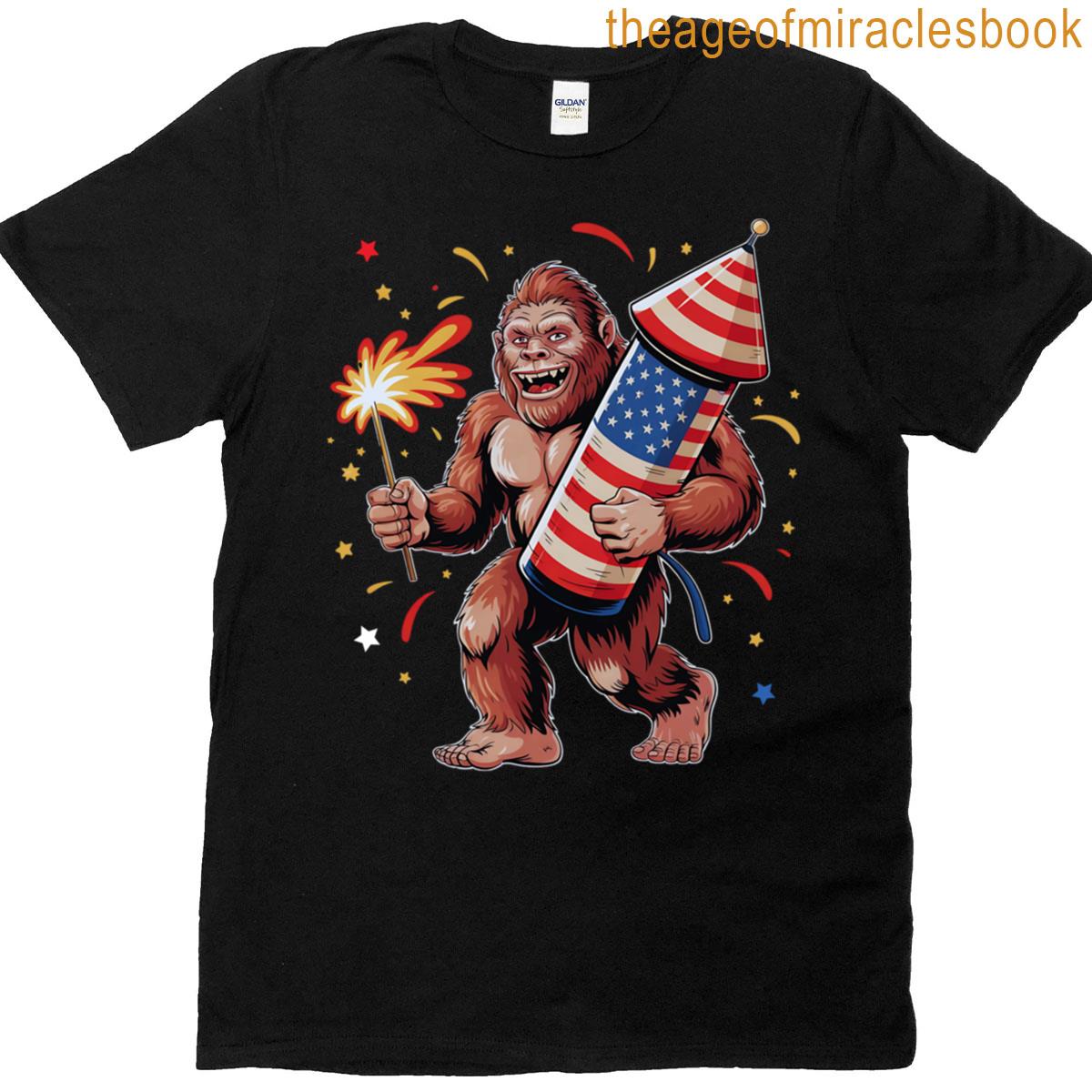 Bigfoot Fireworks American Flag Patriotic For 4th Of July Usa T-shirt