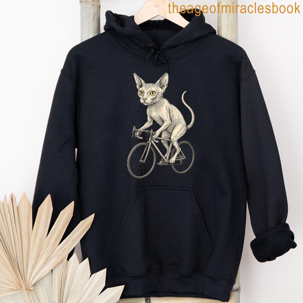 Alternative view of Womens Sphynx Cat Riding Bicycle Funny Cycling Hairless Cat Bike T-shirt