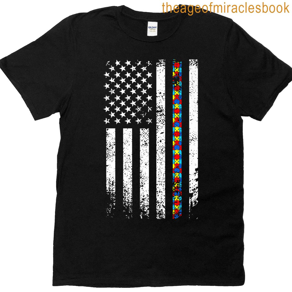 Distressed Usa Flag Autism Puzzle Pride Awareness Pride Premium T-shirt
