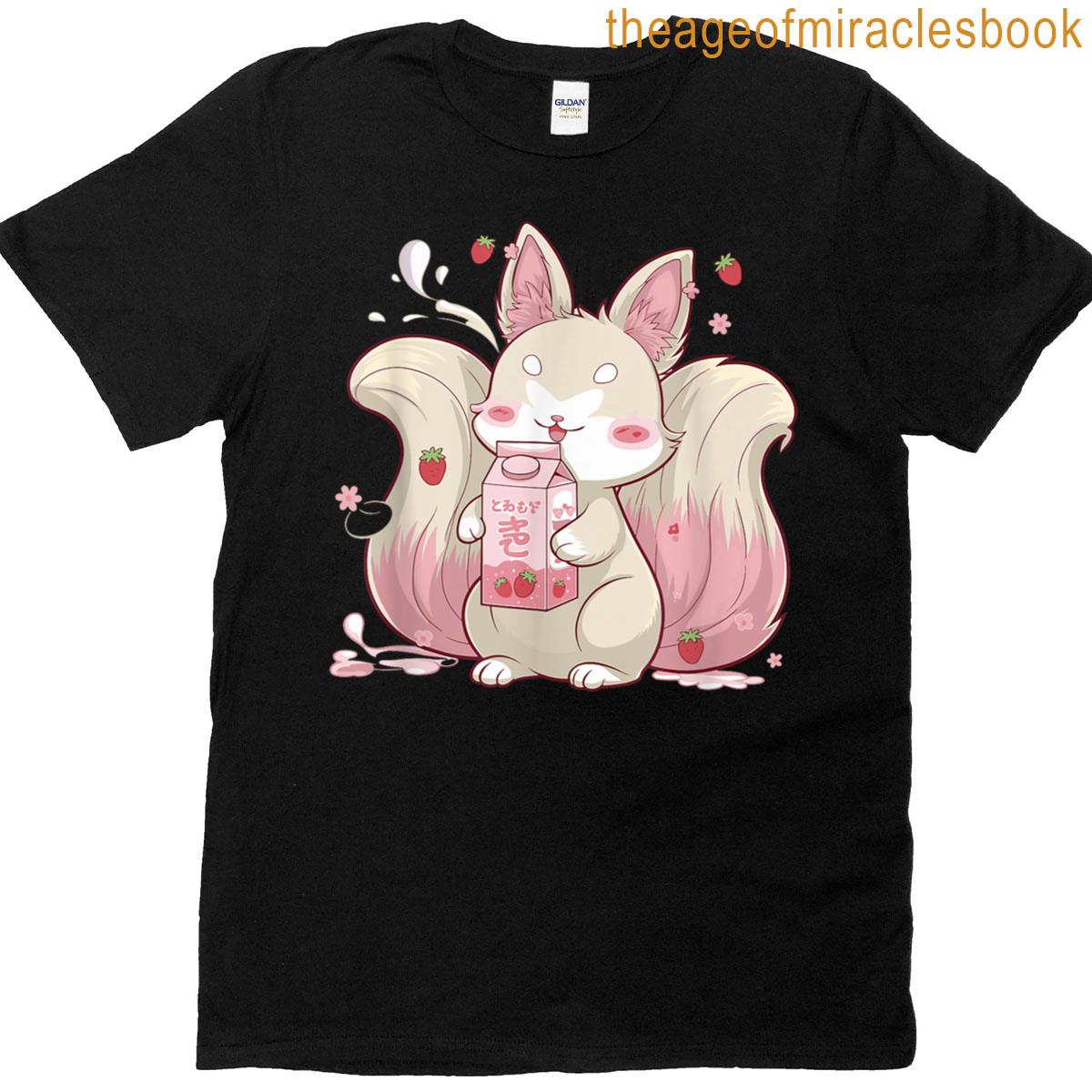 Kitsune Blox Fruit Japanese Anime Fox Kawaii Strawberry Milk T-shirt