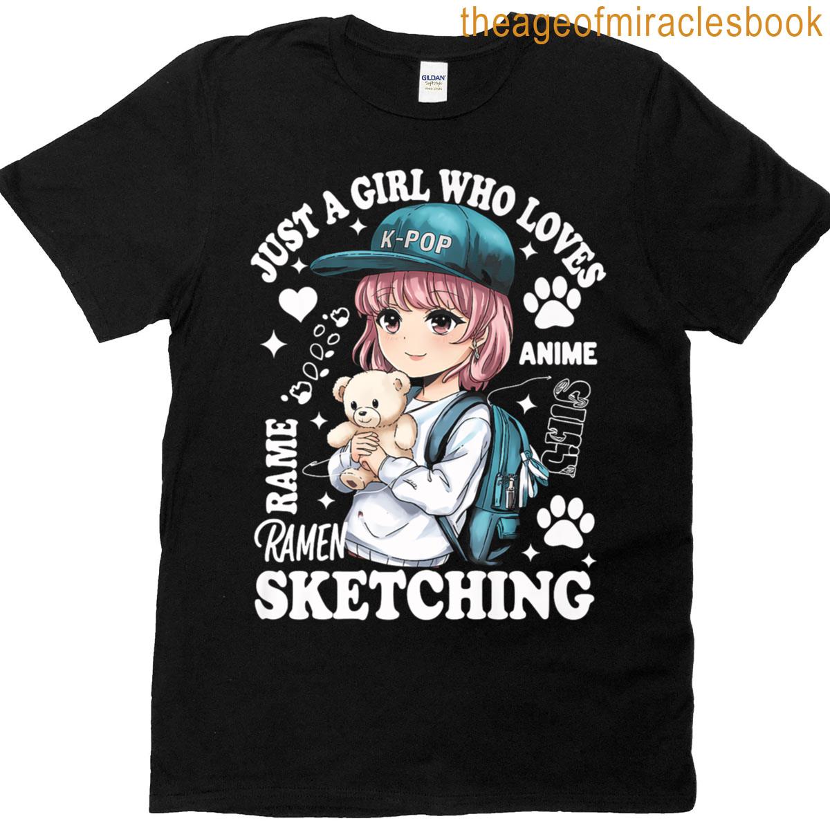 Kpop Girl Anime Lover Ramen Noodles Sketching Kawaii Premium T-shirt