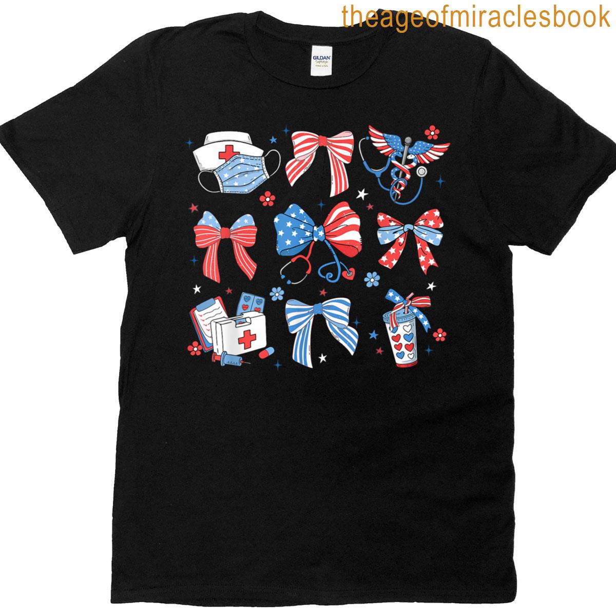 4th July Nurse Coquette Bow Icu Crna Surgical Medical Girly T-shirt