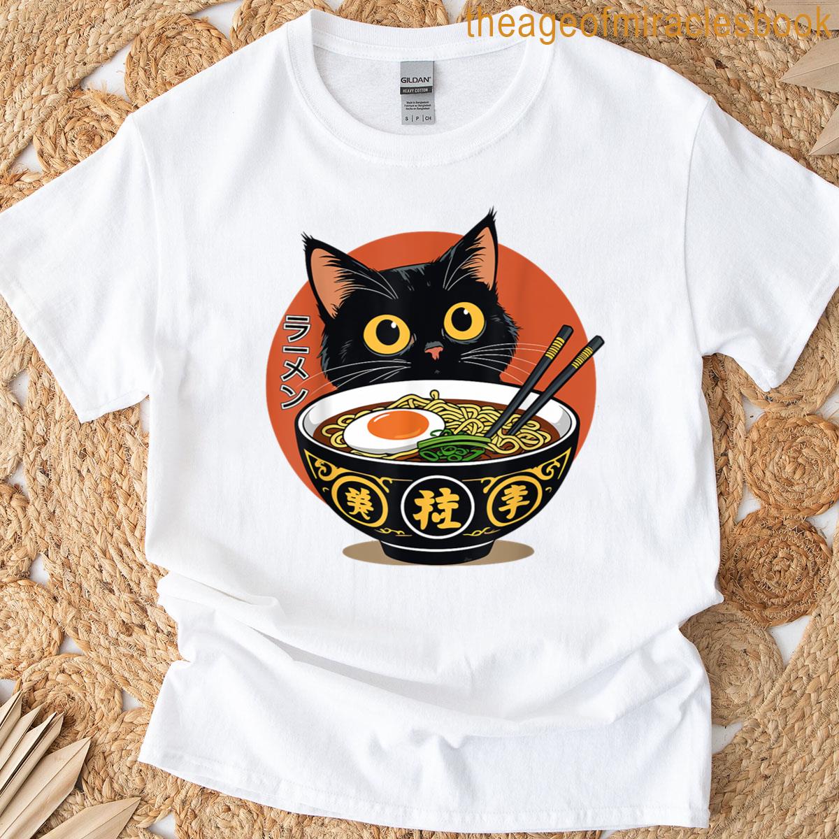 Funny Kawaii Cat Ramen Japanese Cute Anime Cat Noodles Lover T-shirt
