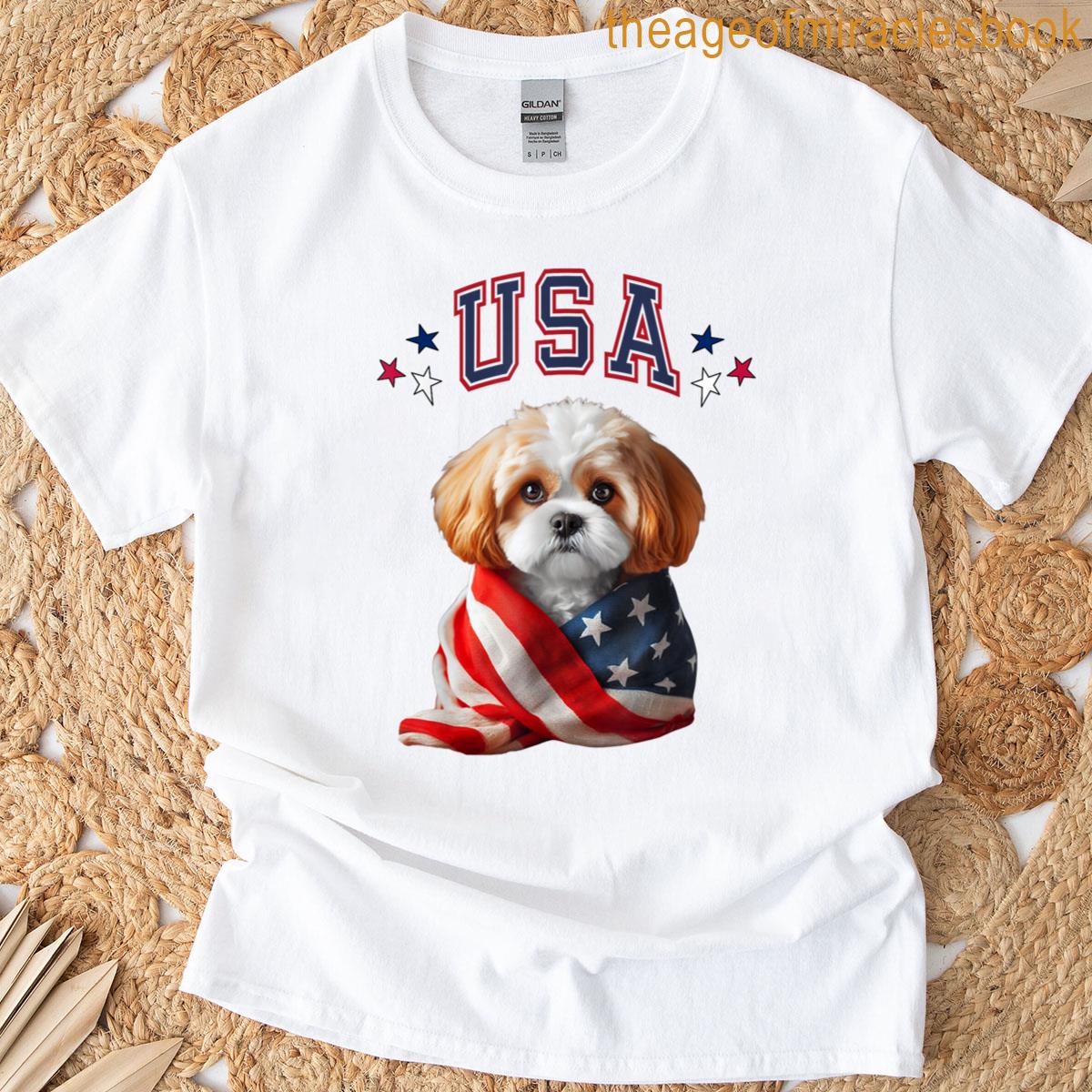 Usa America Patriotic Dog – Memorial Veterans 4th Of July T-shirt