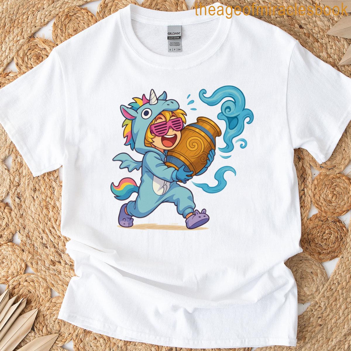 Cute Aquarius Character In Unicorn Pajamas Astrology Gift T-shirt