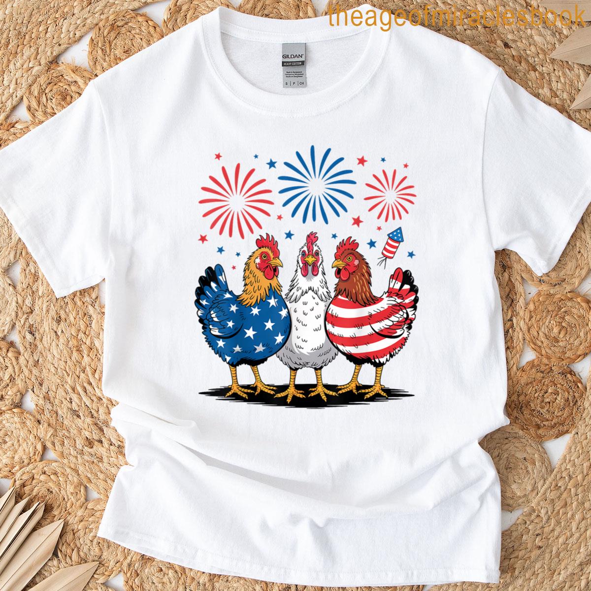 Funny Patriotic Chickens Usa Flag 4th Of July Chicken Lover T-shirt