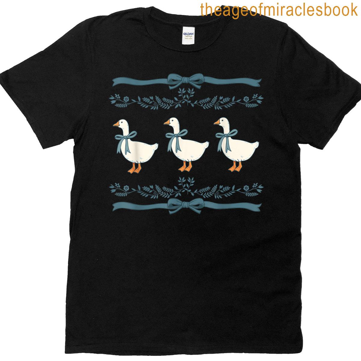 Mama Goose With Baby Geese Vintage Blue Ribbon Goose Lover T-shirt