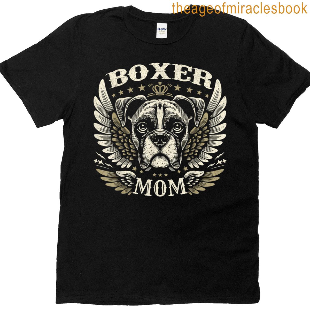 Boxer Mom Biker Wings Motorcycle Lover Boxer Dog Retro T-shirt