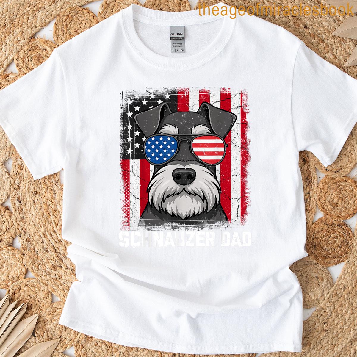 Dog Dad Fathers Day Mini Schnauzer Usa Flag 4th Of July T-shirt