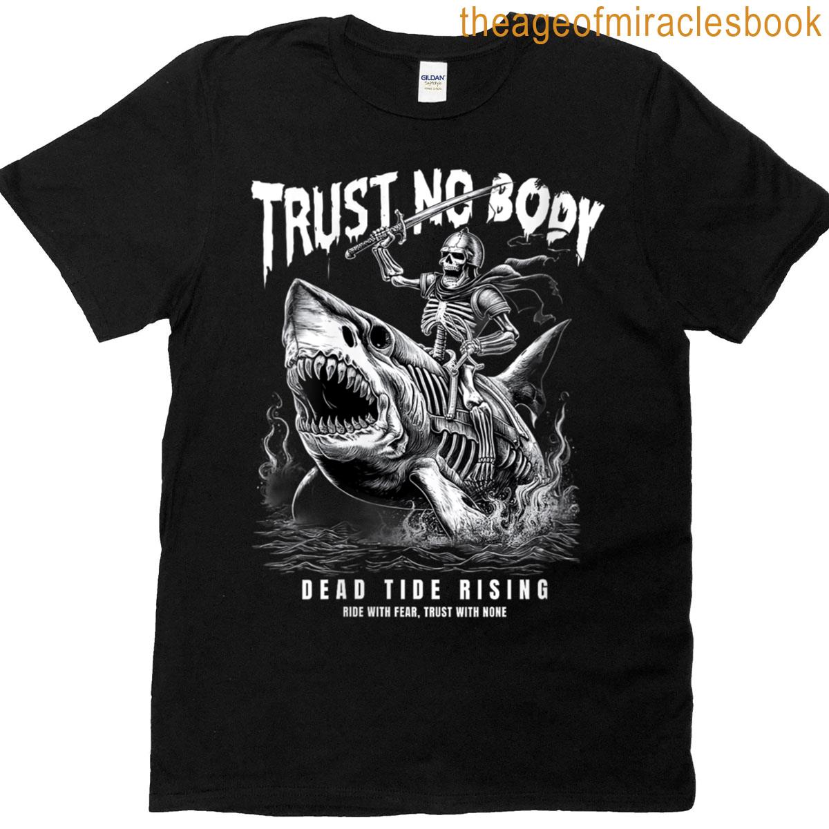 Womens Trust No Body Skeleton Shark Rider Vintage Gothic Punk Biker T-shirt