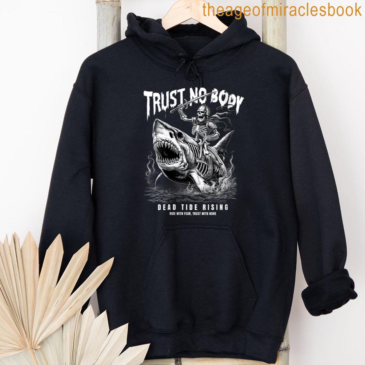 Alternative view of Womens Trust No Body Skeleton Shark Rider Vintage Gothic Punk Biker T-shirt