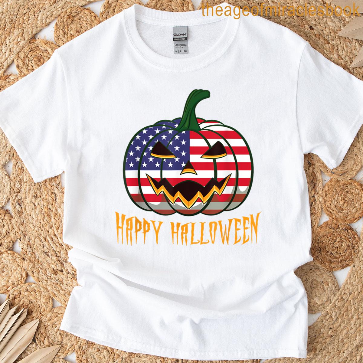 American Flag Usa Halloween Pumpkin Jack O Lantern Costume T-shirt