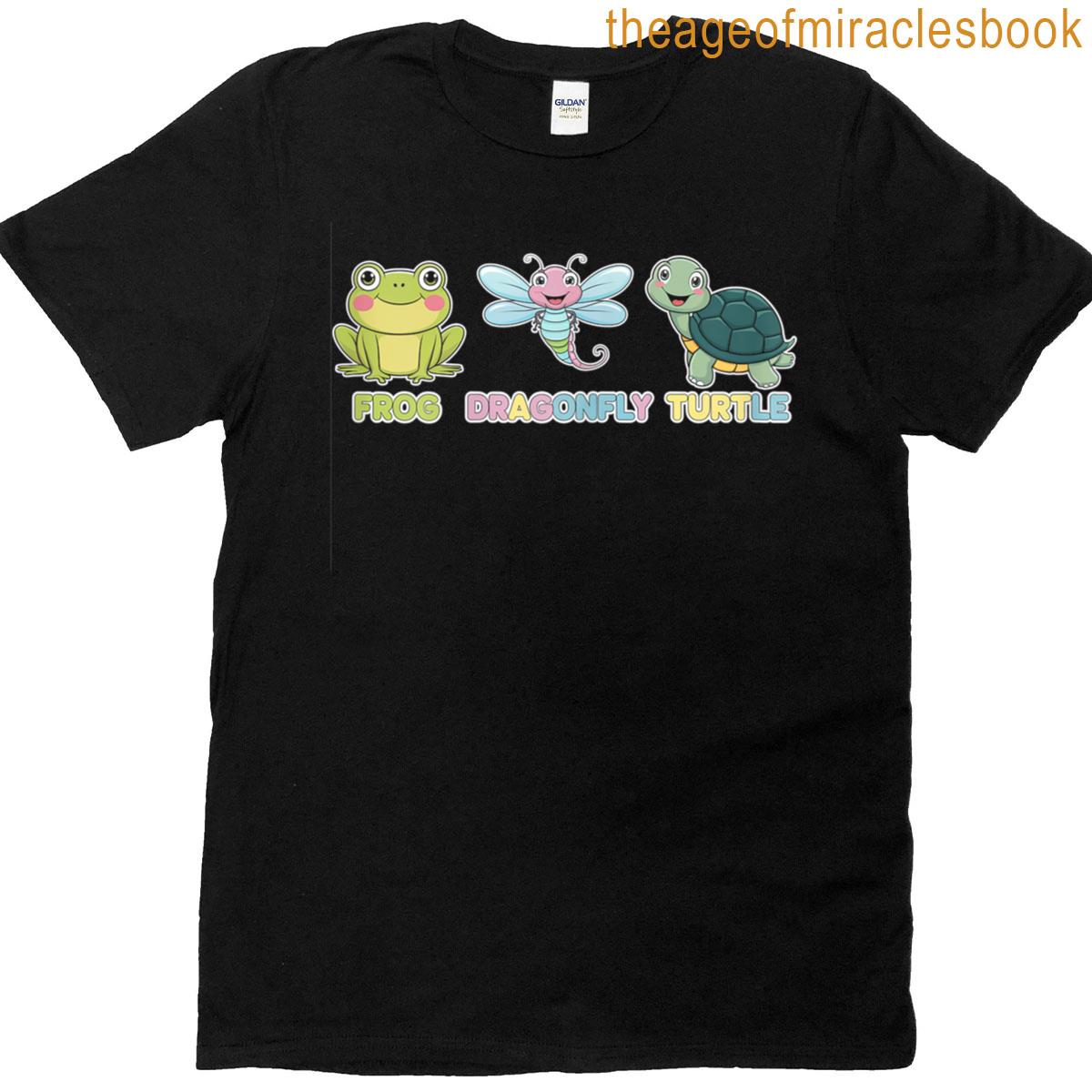 Frog Dragonfly Turtle Cute Animal Cartoon T-shirt
