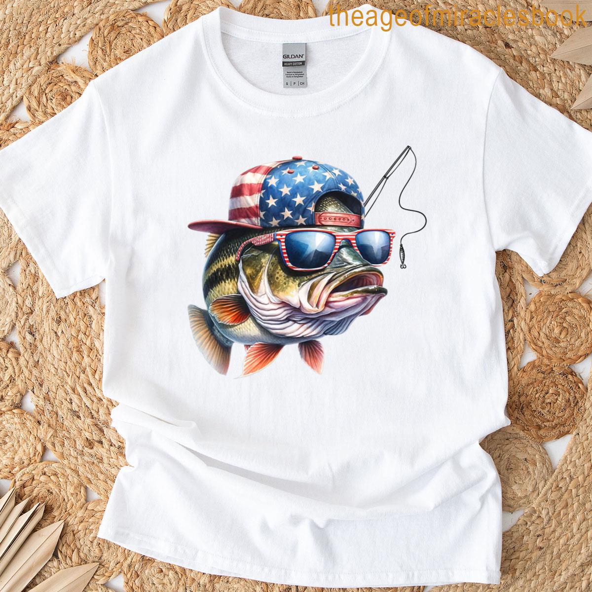 Funny Fishing Fisherman Gift American Flag T-shirt