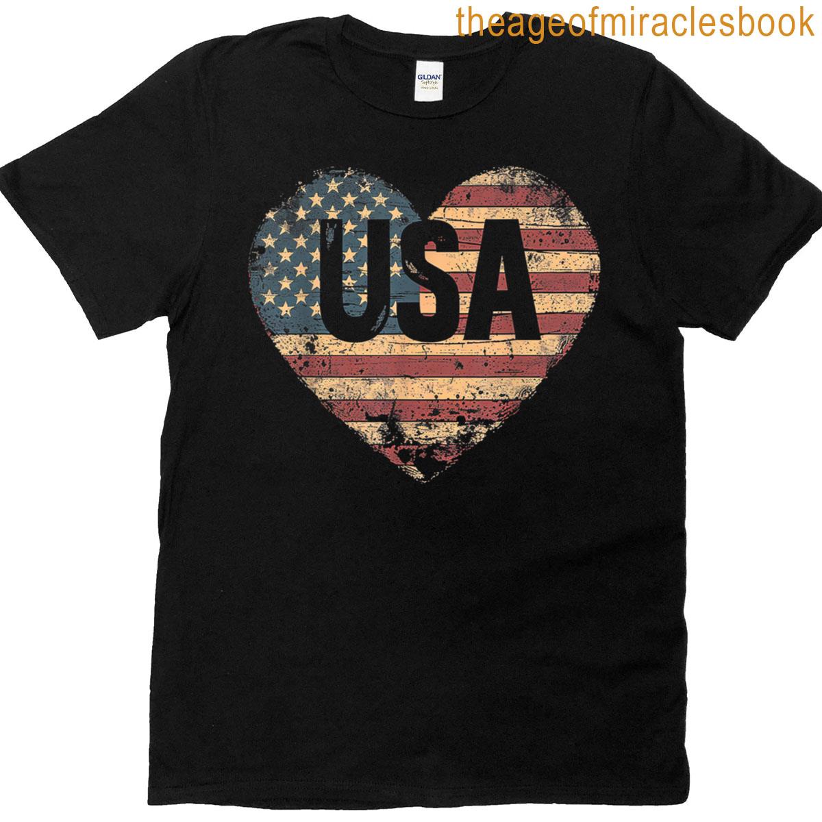 Usa American Flag 4th Of July – Heart Vintage Love Women Mom T-shirt
