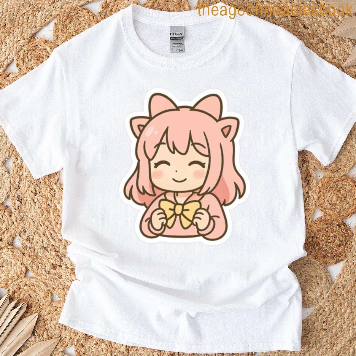 Cute Anime Girl Sticker Kawaii Chibi Cat Girl With Bow Momo T-shirt
