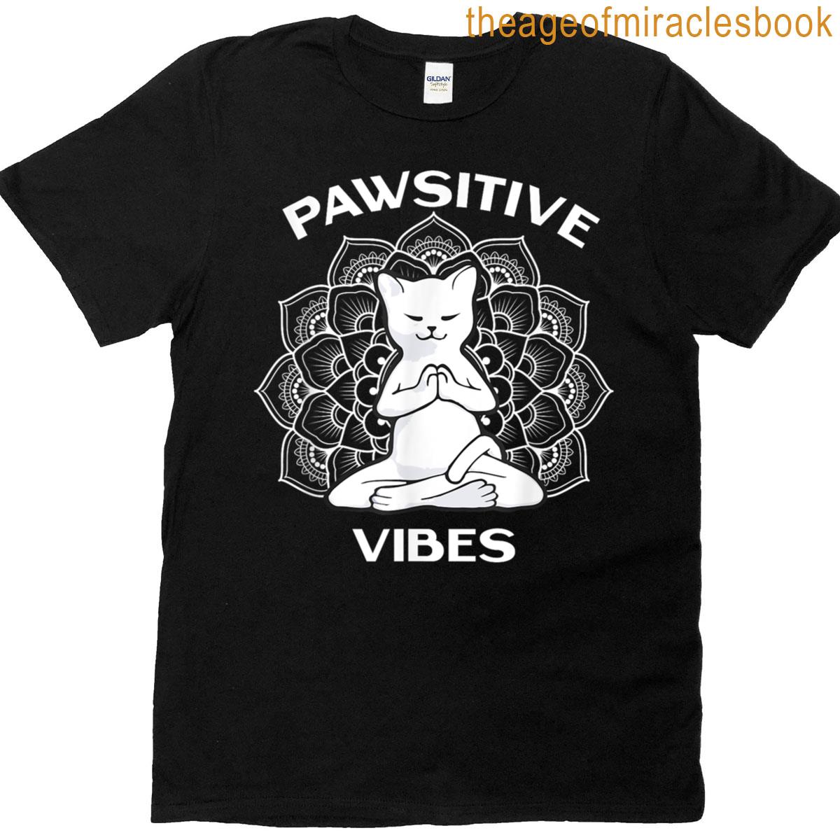 Pawsitive Vibes Positivity Meditation Lotus Mandala Yoga Cat T-shirt