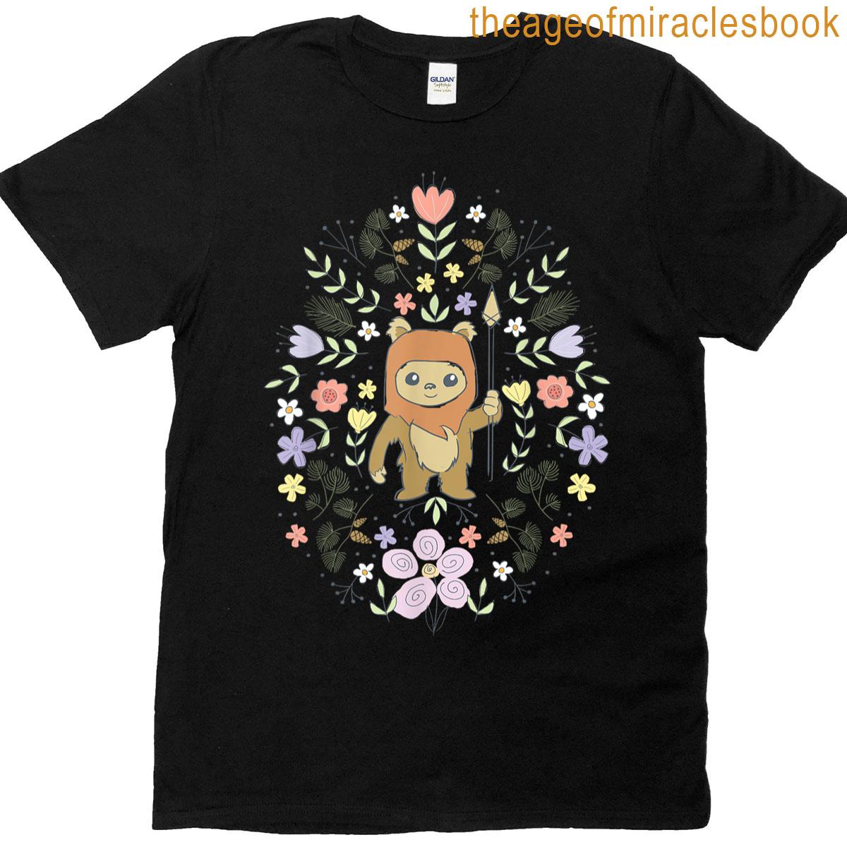 Star Wars Cute Ewok Spring Flowers Pastel Color Big Logo T-shirt