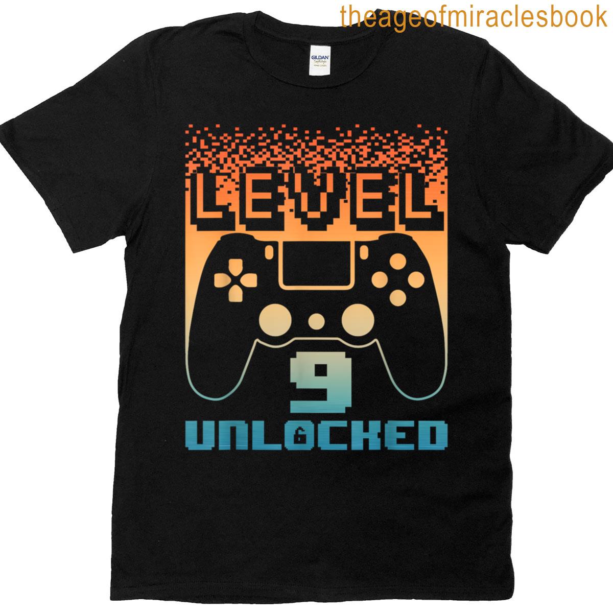 9th Birthday Art For Boys Level 9 Unlocked Gamer 9 Year Old T-shirt