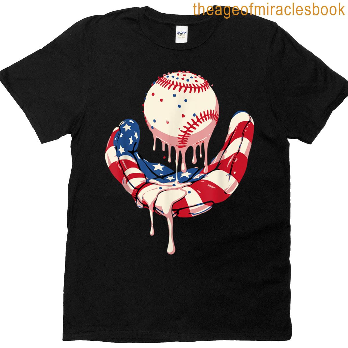 Patriotic Glove Baseball Drip Ice Cream For Baseball Fans T-shirt