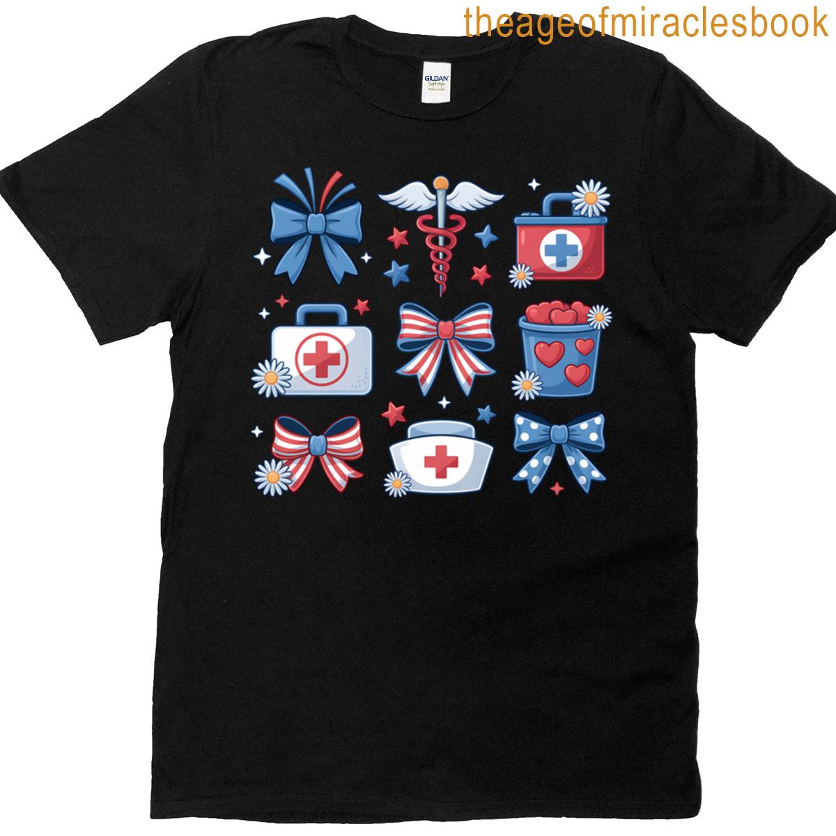 4th July Nurse Coquette Bow Icu Nurse Crna Surgical Medical T-shirt