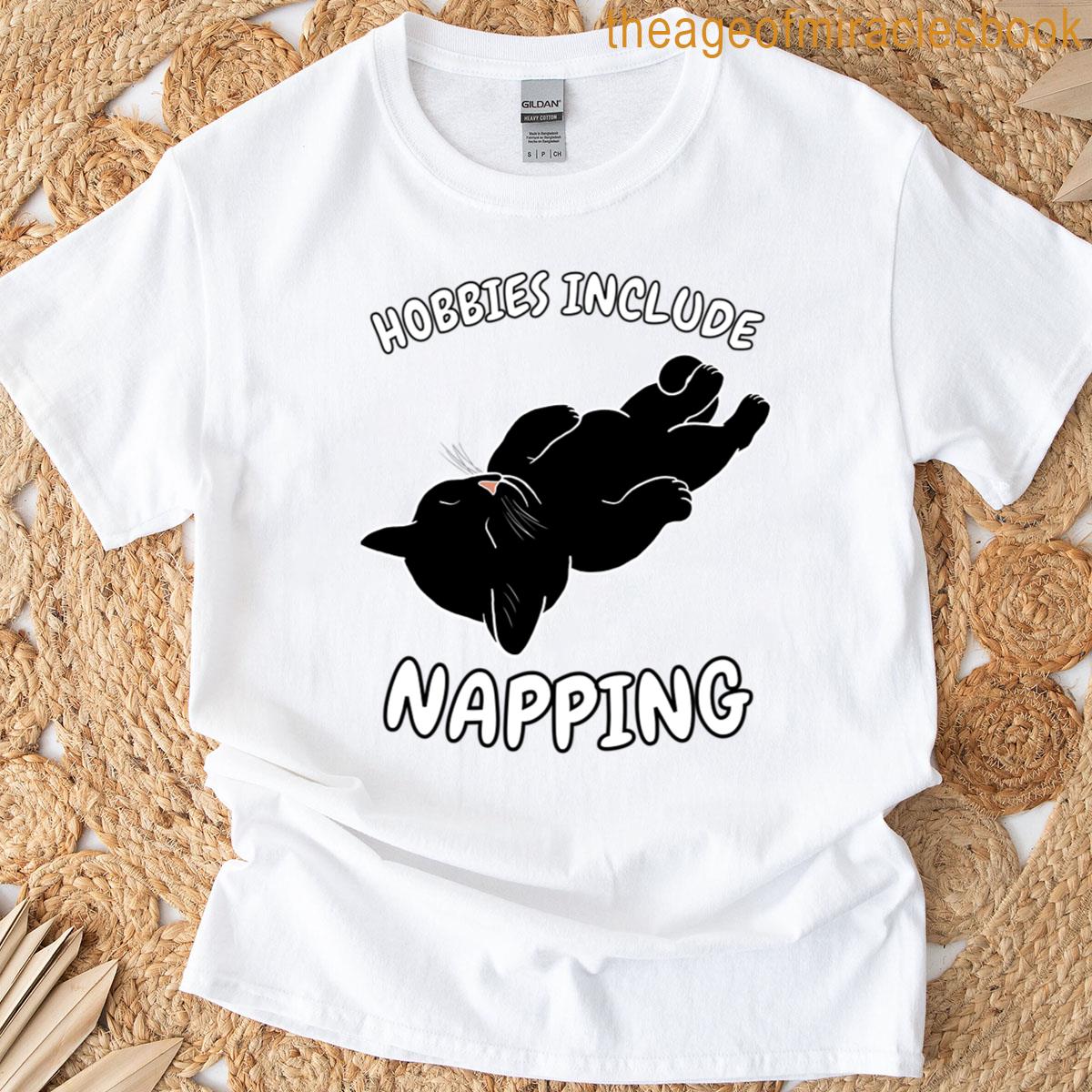 Hobbies Include Napping Sleeping Black Cat T-shirt