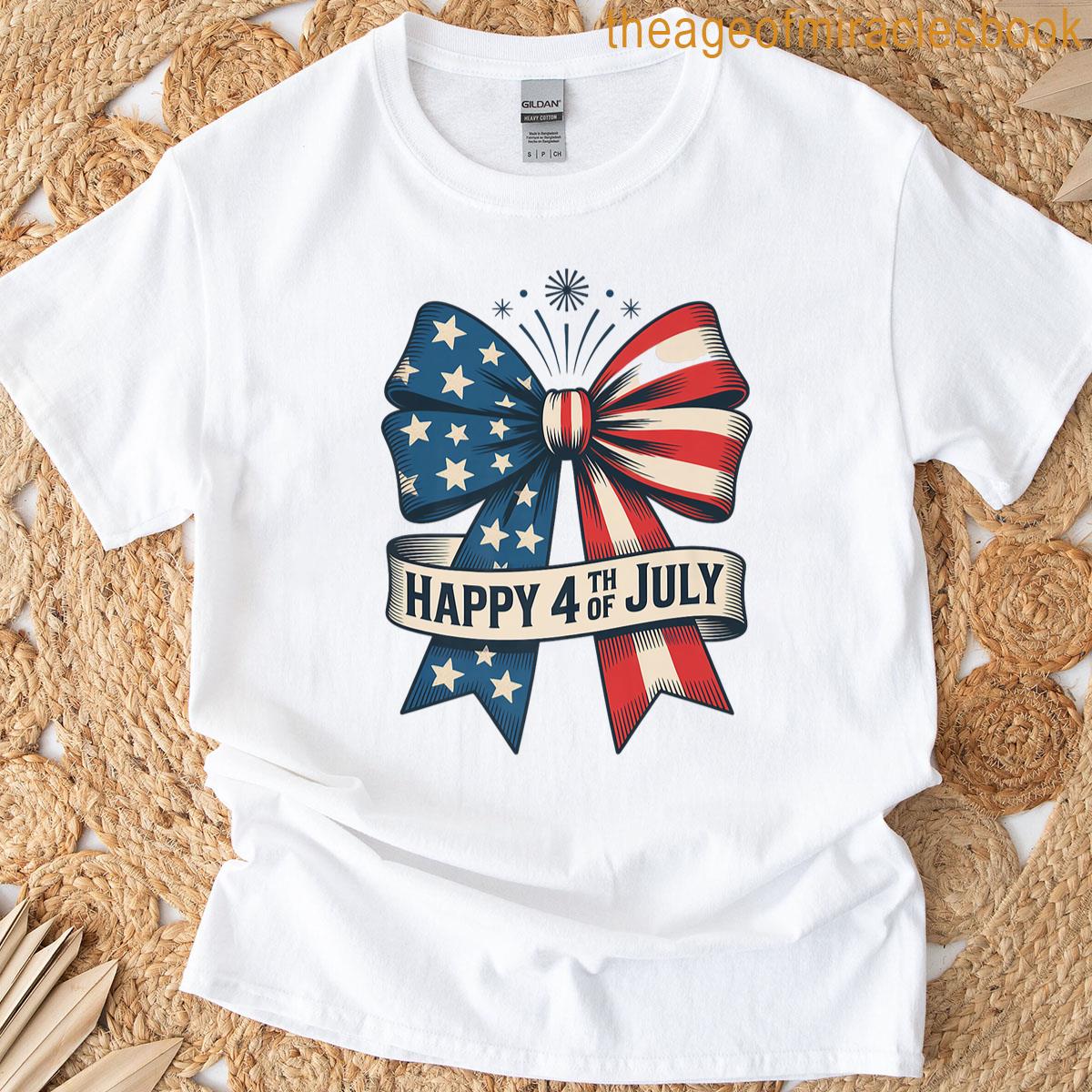 American Flag Bow Patriotic Usa Pride 4th Of July Premium T-shirt